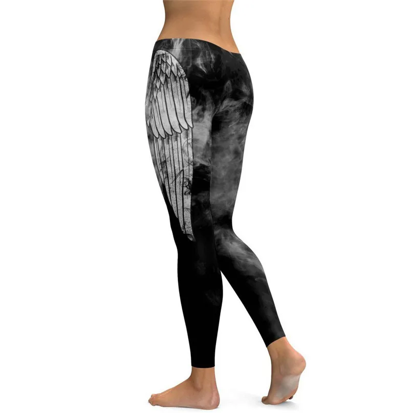 Feather Print Yoga Pants Women High Waist Sexy Workout Leggings Gym Sports Athlete Fitness Running Trousers  #3J#F (7) - 