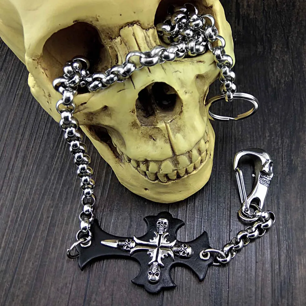 

Biker Hip Hop Stainless Steel O Ring Wallet Chain Skull Buckle Clasp keychain