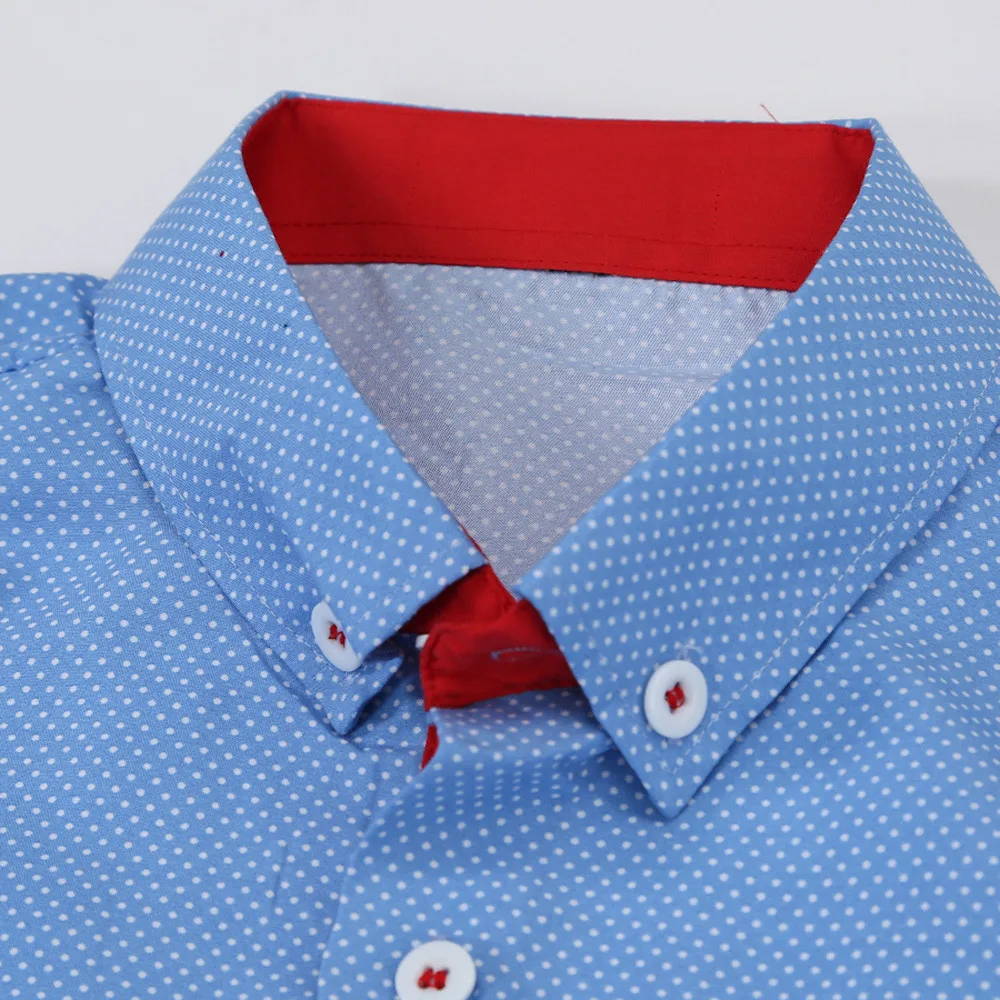 Смешанный хлопок Мужские Повседневное футболка с коротким рукавом Бизнес тонкая рубашка карман точка печати блузка Топ Удобная Slim Fit