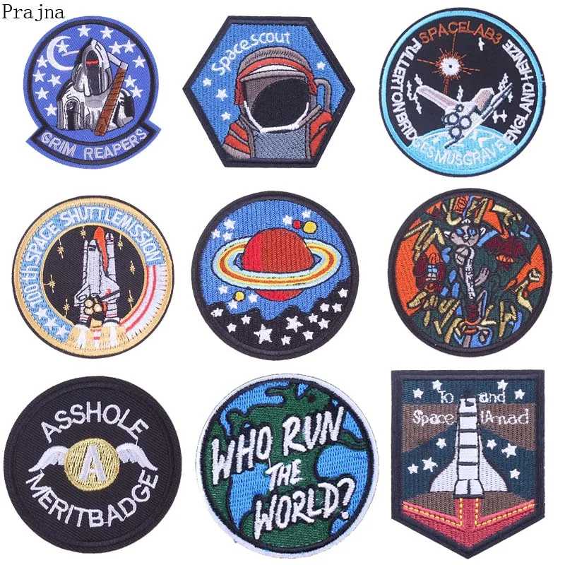 

Prajna Sewing Parches UFO Space Patch Astronaut Embroidered Iron On Patches For Clothes Stripe Sticker Stranger Things Patch