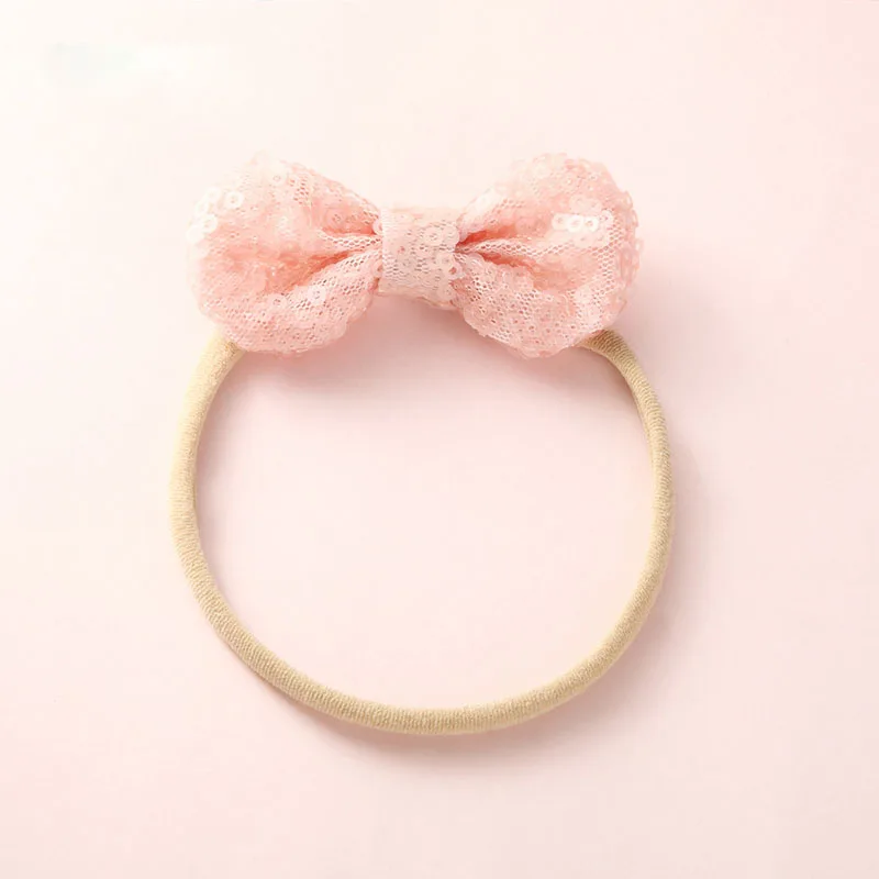 #5Fashion Shiny Baby Girl Nylon Elastic Headband Mini Ring Lace Bowknot Headdress Solid Color Newborn Baby Princess Headwear