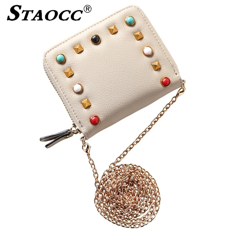 Luxury Rivet Wallet Women Short Purse Multifunction Chain Small Crossbody Bag Card Holder Coin ...