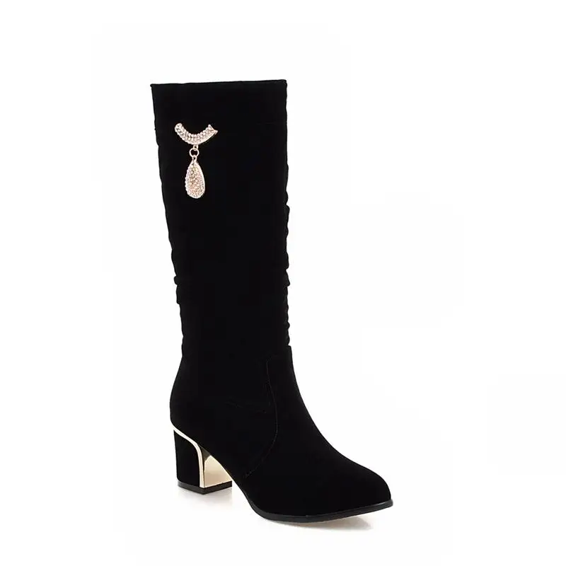 Женские зимние ботинки из натуральной кожи нубук круглый носок квадратный каблук женская теплая обувь размеры 34–43