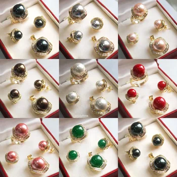 

free shipping Black White Pink Gray Green Shell Pearl Ring Earring Pendant Necklace can choose