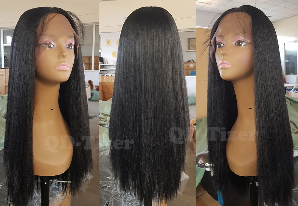 Long Yaki Straight Hair Lace Front Wigs Black Color Baby Hair Glueless Synthetic Lace Front Wig Yaki Hair for Fashion Women6