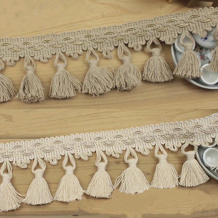 

10 Yard/Lot Tassel lace Trim cotton Latin Dress Stage Garment Curtain DIY Accessories Beige 6.7cm wide.
