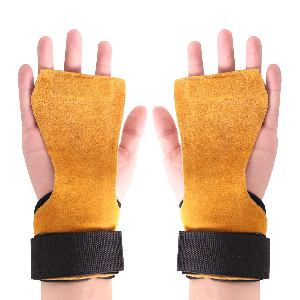 Фитнес кожаные перчатки тяжелой атлетике эспандер защита для ладоней ремень Мощность подкладка для подъема обхватывает запястье спортивные перчатки тренажерного зала