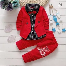 2017 Baby Boys Autumn Casual Clothing Set Baby Kids Button Letter Bow Clothing Sets Babe jacket + pant 2-Piece Suit Set