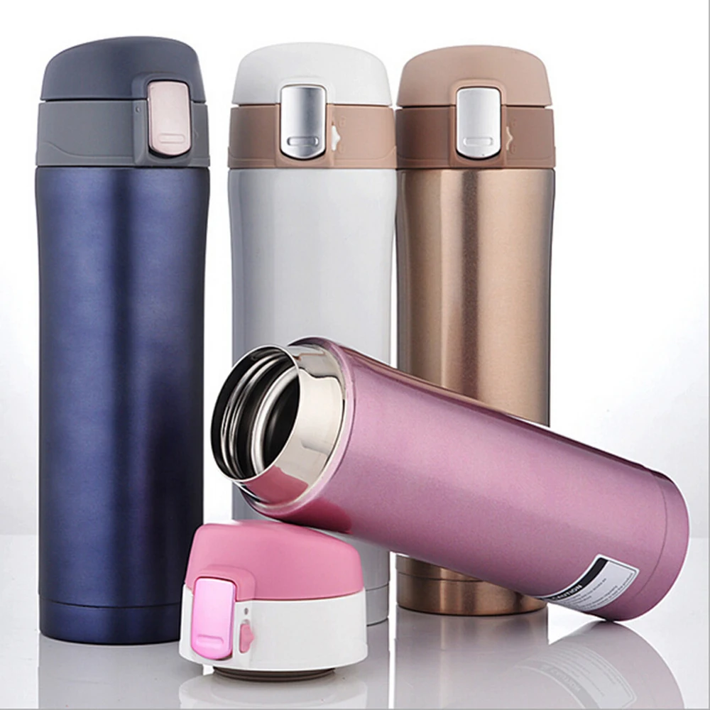 cheap 304 Stainless Steel 500ml Thermos Cup Thermal Bottle Drink Water Bottle Vacuum Flasks Drinkware Insulated Mug Solid color