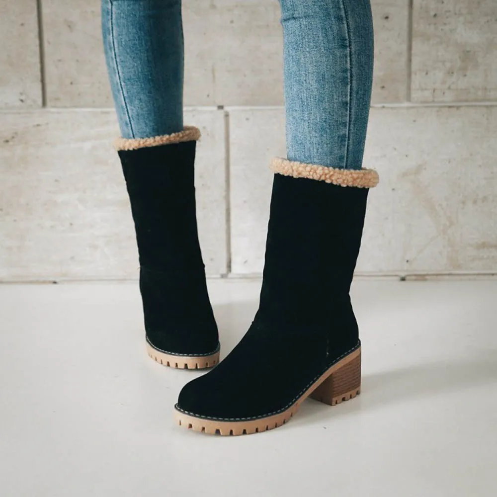 Женские зимние ботинки; модная женская обувь; теплые ботинки из флока с мехом; короткие ботинки; botas mujer invierno; водонепроницаемые