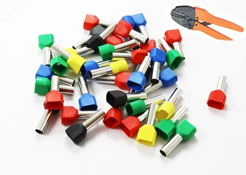 

100pcs/lot TE2510 2X2.5mm2 Bootlace cooper Ferrules kit set Wire Copper Crimp Connector Insulated Cord Twin Pin End Terminal