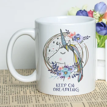 

Magic and Miracle Unicorn Design Print Mug 11oz White Coffee Cup Gift with Flower Unicorn Themes Printing Present for Holidays