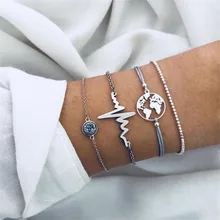 Louleur богемная карта сердцебиения кристалл браслет с черепахой набор Ретро Геометрические эффектные женские Сплав Бусины Ювелирные изделия Прямая