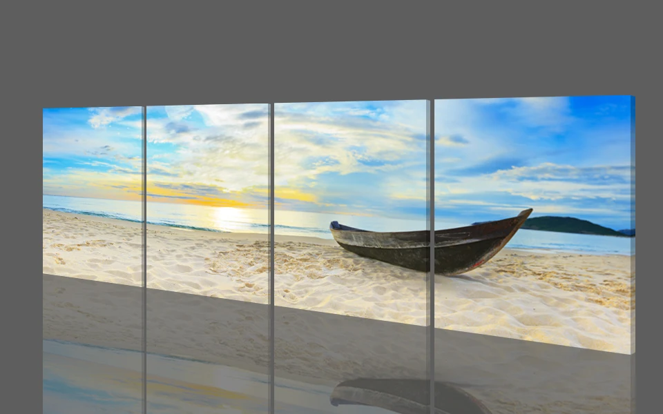 4Panel Canvas Print for Home Decoration,Beautiful beaches boat Picture