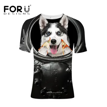 

FORUDESIGNS Husky Pizza T Shirt Men/Women Short Sleeve Top Tees Brand Clothes Black T-shirts for Male Comfort Breath Streetwear