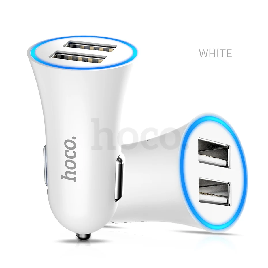 HOCO Мини Автомобильное зарядное устройство с двумя usb-портами для iphone X XS Max XR samsung Xiaomi phone зарядный адаптер 2.4A быстрое автомобильное зарядное устройство универсальное - Тип штекера: white