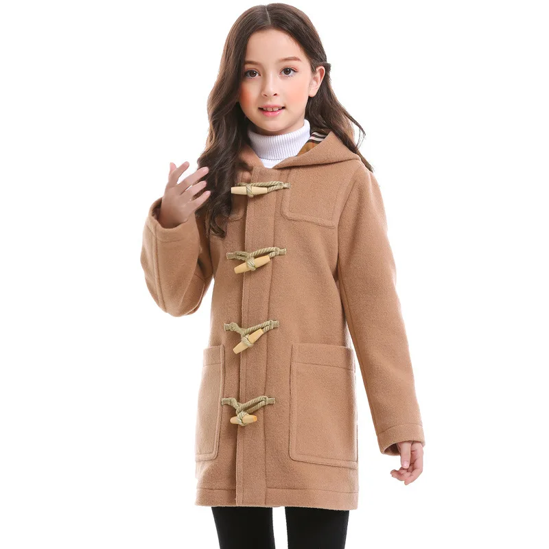 Bayali Winter Girls Wool Coat Baby Girl Coat Single-breasted Hooded Long Outerwear for Children England Style High Quality Bayali Winter Girls Wool Coat Baby Girl Coat Single-breasted Hooded Long Outerwear for Children England Style High Quality