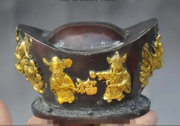 

S02945 chinese bronze gilt wealth god dragon head yuanbao Ingots Bullions lucky statue (B0413)