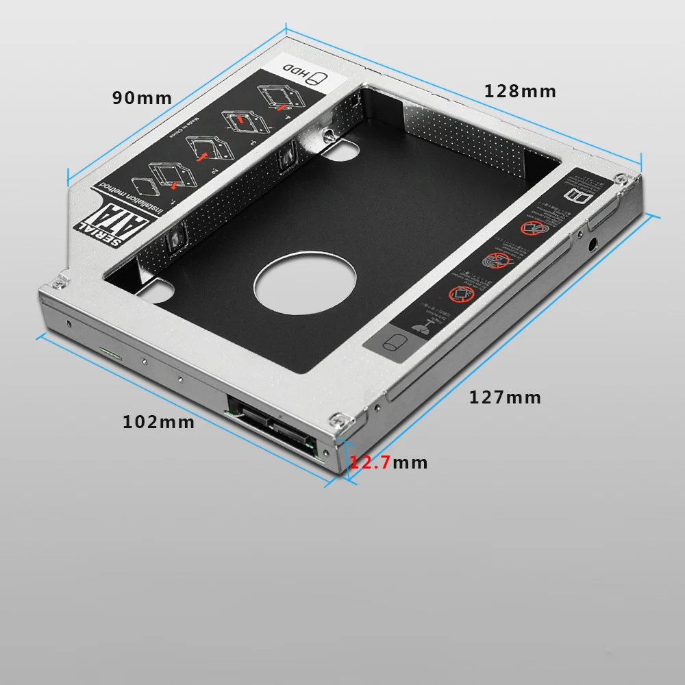 2 шт. Heretom Универсальный алюминий SATA к SATA 12,7 мм 2nd HDD SSD Optibay Caddy для ноутбука DVD CD-ROM Оптический Bay