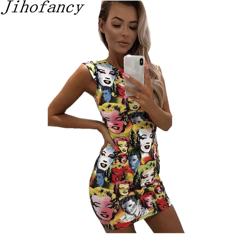 Jihofancy летние платья с принтом Для женщин короткий рукав моды строки платье Тонкий
