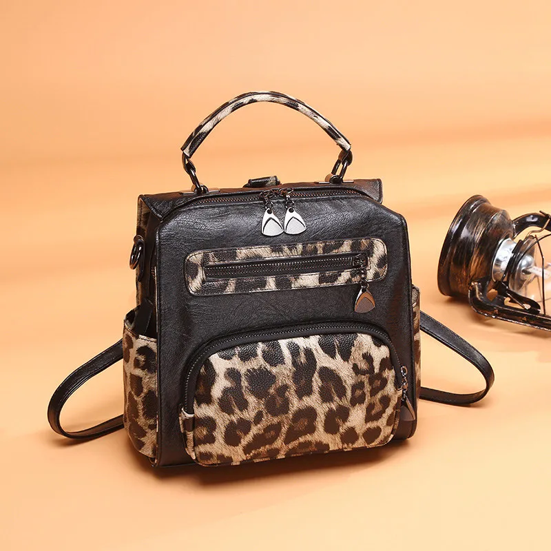

Women Genuine Leather Bags Backpack Shoulder Bag Women Leopard Print Backpack School Bag For Teenage Girls Backpacks Sac a Dos
