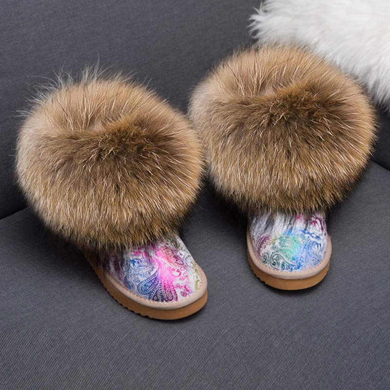 RUIYEE/женские зимние ботинки; кожаные зимние ботинки; женские ботинки на лисьем меху; Новинка года; Теплая обувь с натуральным мехом - Цвет: color