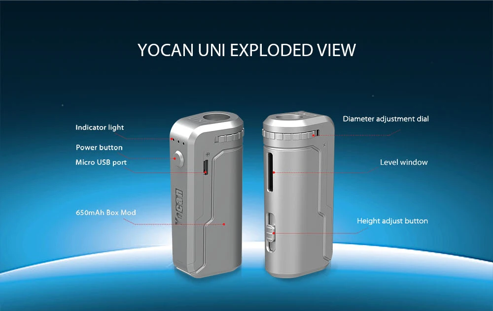 Yocan UNI Mod коробка комплект подогрева батарея переменного напряжения 650 мАч с регулируемой высотой 510 резьба электронная сигарета мод Vape