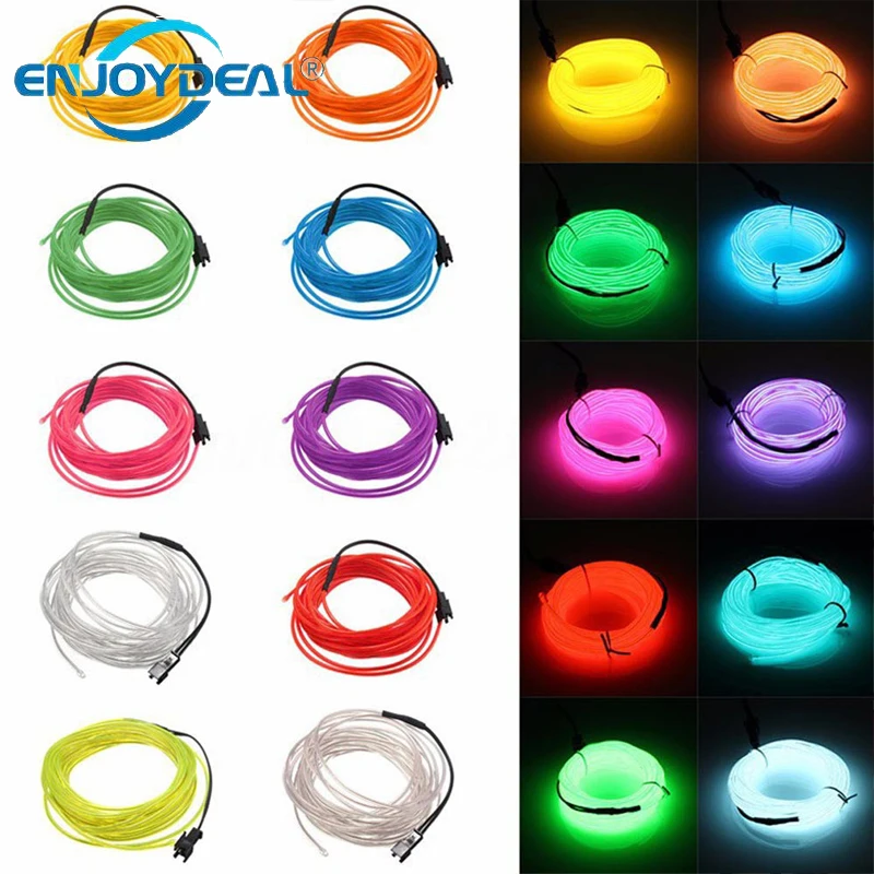 DC12V Auto Car 1M/2M Neon LED EL Wire Cable light Lamp Glow Flexible String Light Led Strip light Tube Decoration with Driver