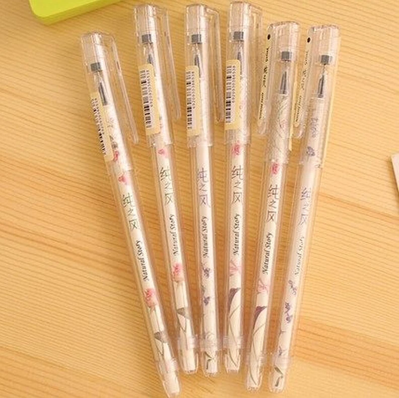 

12pens/lot eco-friendly 0.35mm gel pens super fine transparent barrel gel pens Aihao 8653 natural story series