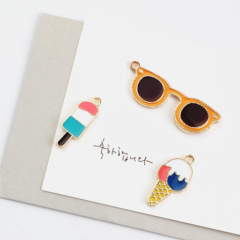

MRHUANG 10pcs/lot Ice-cream Glasses Popsicle Gold-colour Enamel Charms For Braclets Jewelry finding DIY Craft