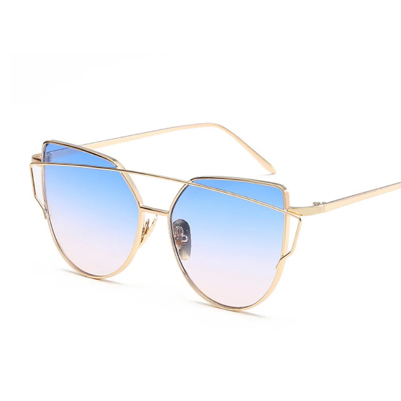Mirror Cateye Goggle Sunglass Ladies Fashion Metal Frame Pink Sunglasses Women Flat Top Brand Design Female Eyewear 2019