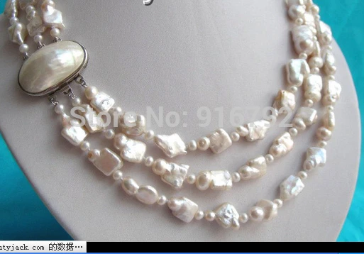 

YH@CS >AMAZING 3strands 17- 20" white SOUTH Reborn keshi pearls necklace