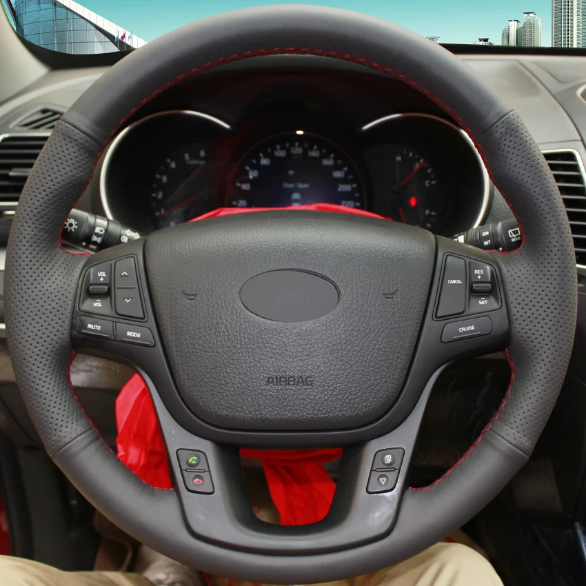 

Black Leather Hand-stitched Car Steering Wheel Cover for Kia Sorento 2009-2014 Kia Cadenza K7 2011-2015