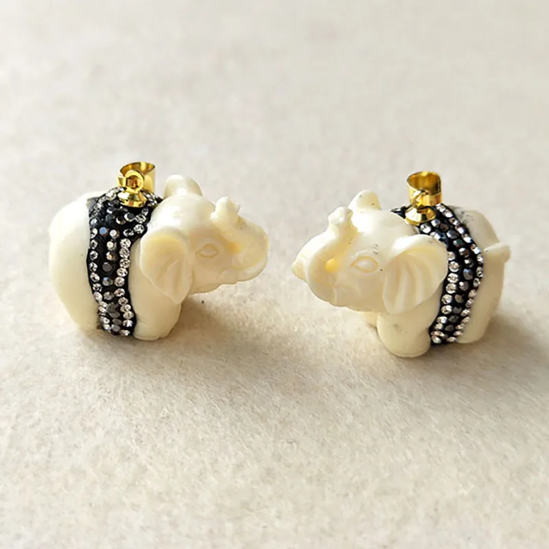 Wholesale 5 pcs ivory elephant Resin Pendant,with rhinestone crystal