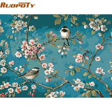 RUOPOTY Birds And Flower DIY Painting By Numbers Kits Drawing On Canvas Home Wall Art Decor Handpainted Painting For Artwork