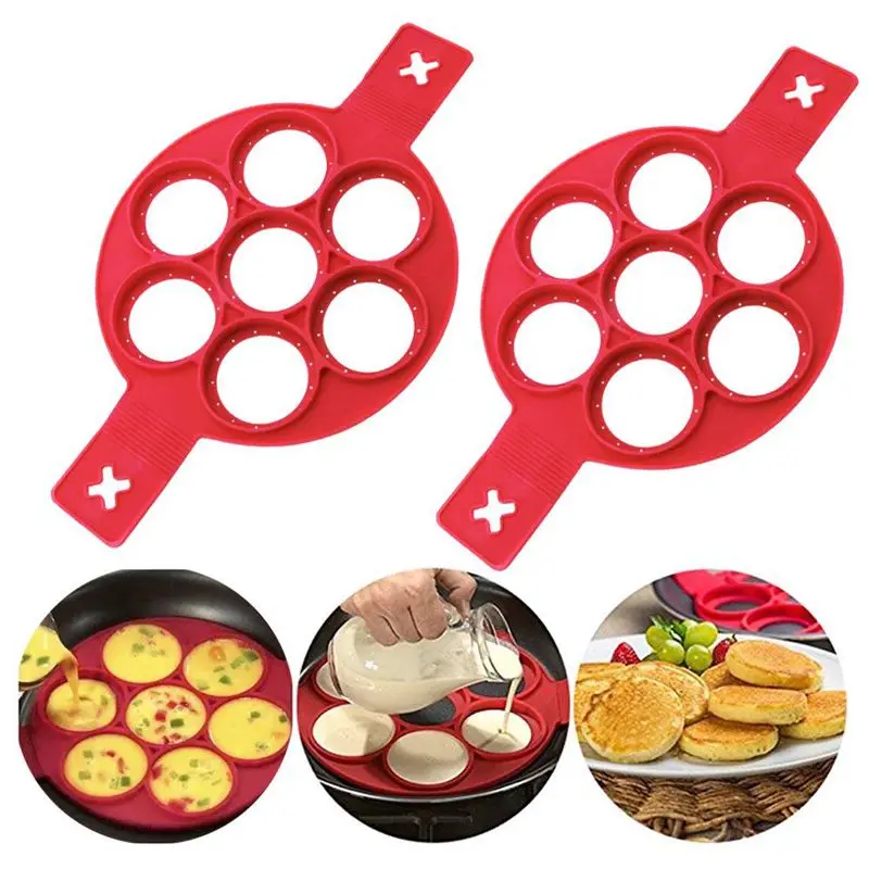 

Flip Cooker Pancakes Mold - New Upgrade Silicone Pancake Molds 7 Circles Reusable Non Stick Egg Mold Ring pancake Maker for Ki