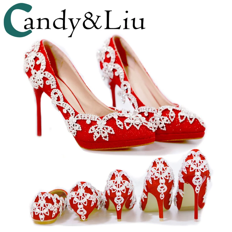 Party Shoes Red Color Diamond 