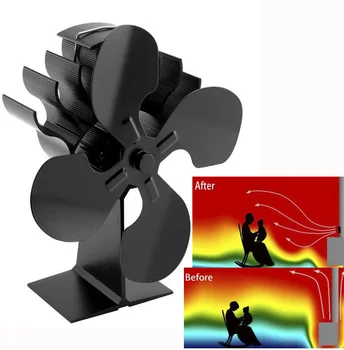 

4 Blades Heat Powered Stove Fan Log Wood Burner Ecofan Quiet Black Home Fireplace Fan Efficient Heat Distribution