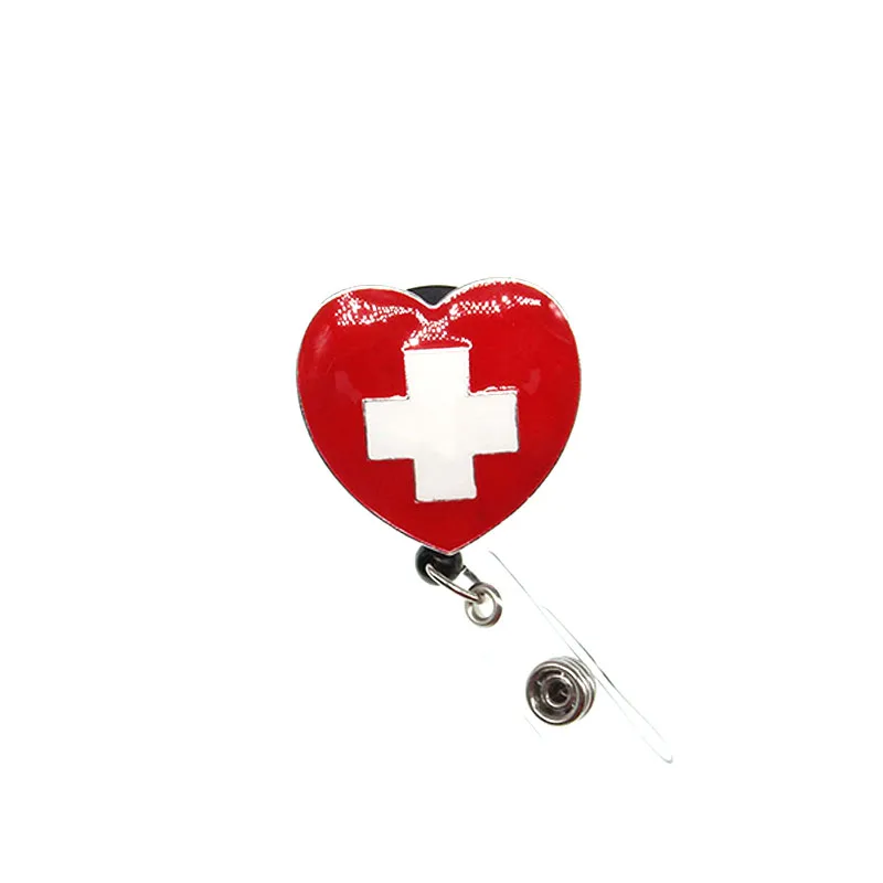 10PCS/Lot hot sell free shipping Red heart Medical Nurse Retractable ID  Badge Reel/Holder
