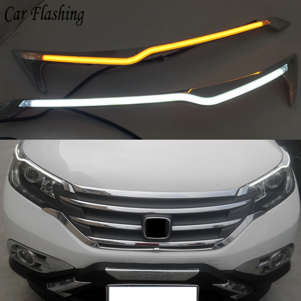 

Car flashing 1Set Car Headlight LED Eyebrow Daytime Running Light DRL With Yellow Turn Signal Light For Honda CRV 2012 2013 2014