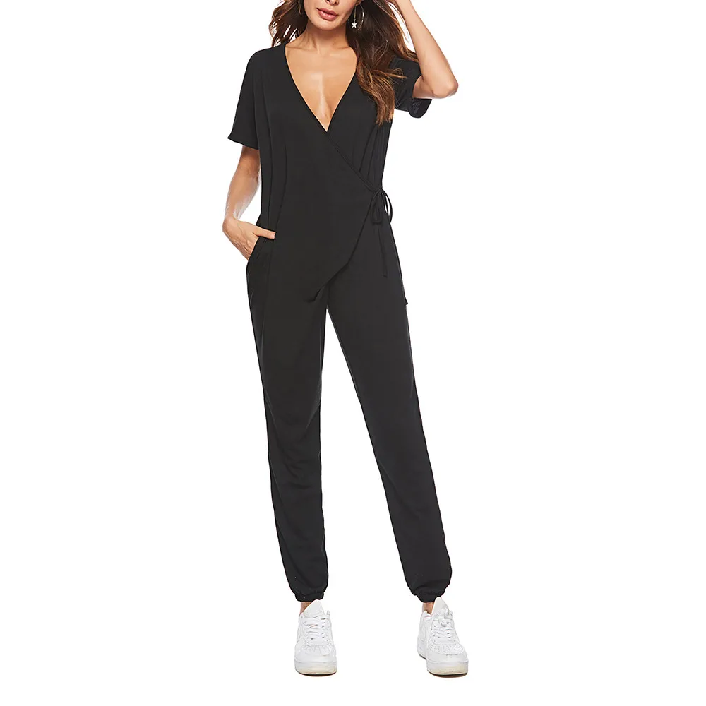 Women Casual Sexy Solid Loose Short Sleeve Playsuits