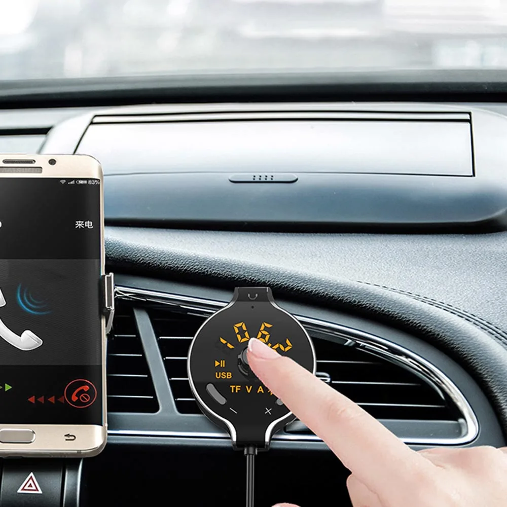 Fm-передатчик автомобильный комплект громкой связи MP3 плеер индикатор напряжения батареи Поддержка двойной AUX Беспроводной автомобиля Bluetooth кабель USB