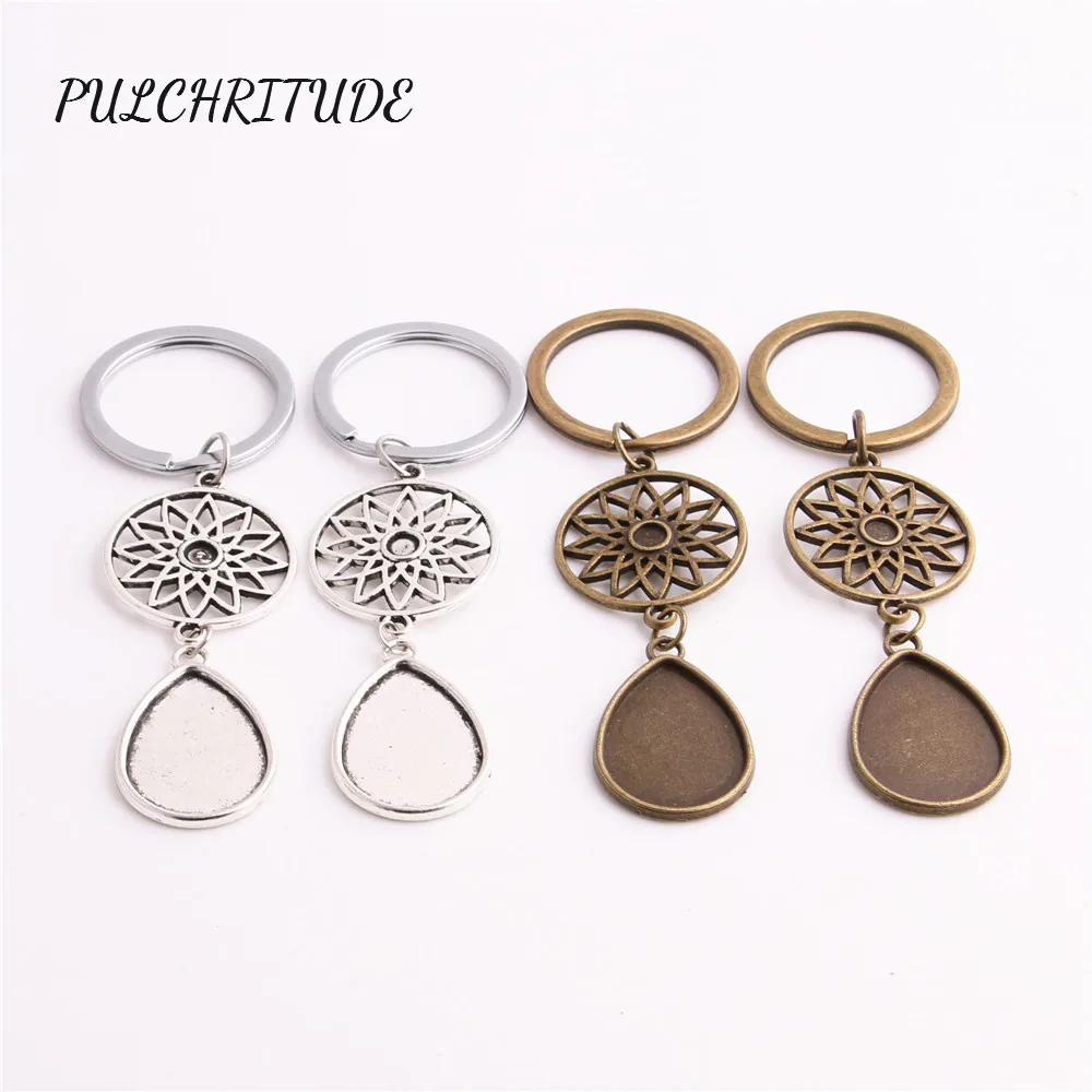 

PULCHRITUDE Metal Alloy Two Colors 3pcs Diy Key Chain Dream Catcer Charm Fit Drop Shape 18*25mm Cabochon Diy Jewelry MakeC1632