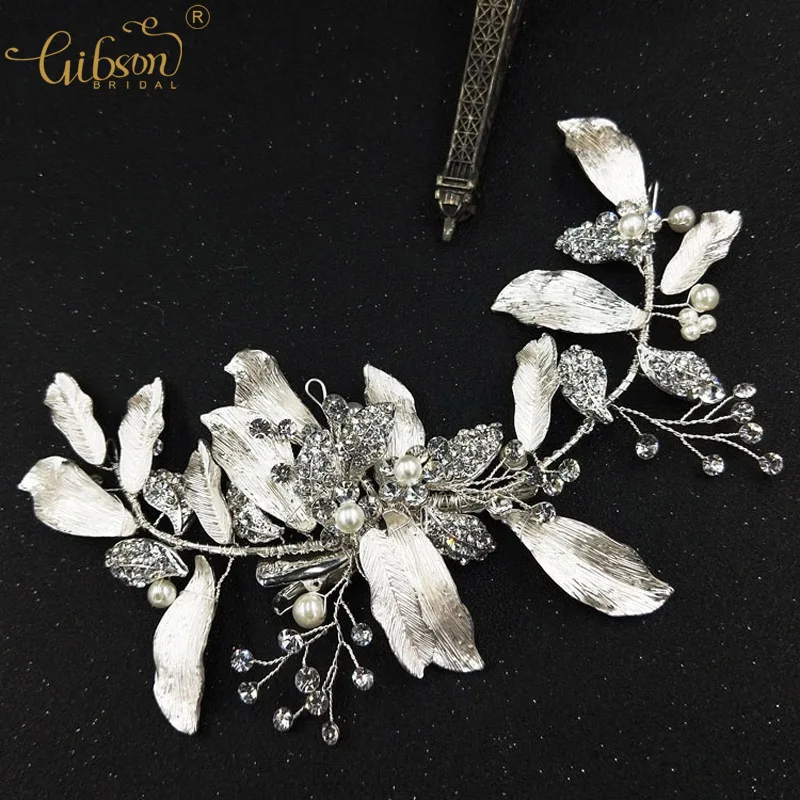 

Wedding Handmade Bridal Barrette Silver Leaf Women Hair Clip Rhinestone Boho New Headpiece Online Headband Jewelry