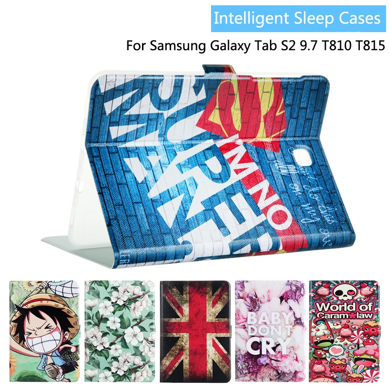 

Fashion Painted Flip PU Leather For Samsung Galaxy Tab S2 9.7 T810 T815 T819 9.7 inch Tablet Smart Case Cover + Gift