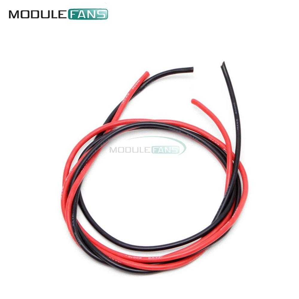 

1set 14 AWG Gauge Wire Flexible Silicone Stranded Copper Cables For RC Black 1M Red 1M Tinned Copper 55A Max DIY Kit