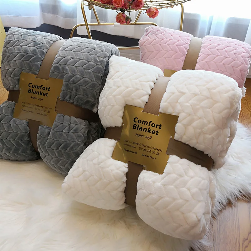 

Winter Double Layer Thick Blanket Ferret Cashmere Super Soft Warm Wool Blankets flannel fleece Plaid Throw On Sofa Bed white ba