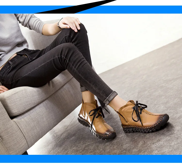 GKTINOO/женские ботинки; Новинка года; кожаные зимние ботинки; женская обувь ручной работы на шнуровке; повседневные женские ботильоны из натуральной кожи