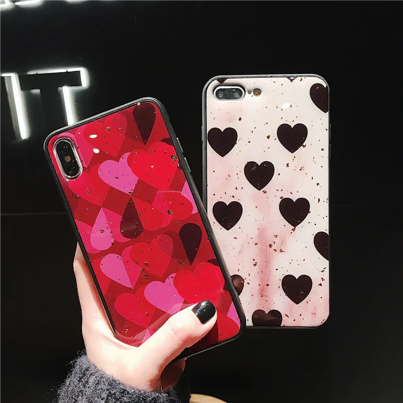 

Fashion Love heart Phone Case For Samsung Galaxy S8 S9 10 Plus Lite Note 8 9 Gold Foil Glitter Silicone Soft Back Cover for S10E