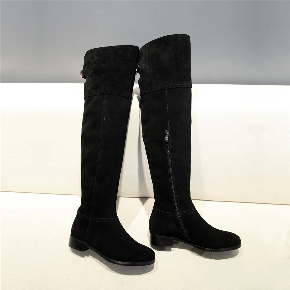 Высокие Сапоги выше колена; черные женские сапоги до колена из натуральной кожи на каблуке 3 см; женская зимняя обувь; LIH02 muyisxi